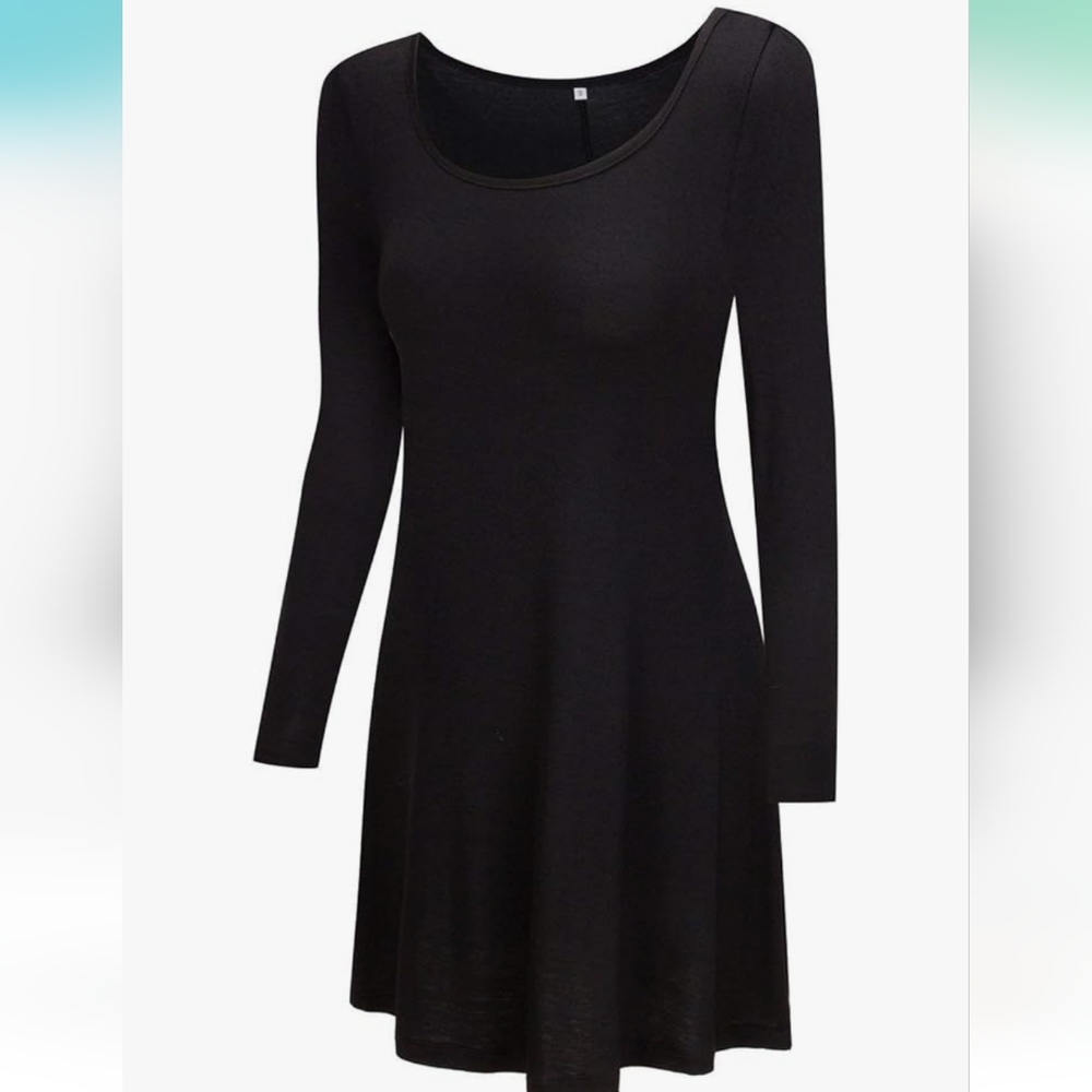 Women's Casual Long Sleeve Simple T-shirt Loose Flowy Black Dress Size Small - Picture 2 of 10